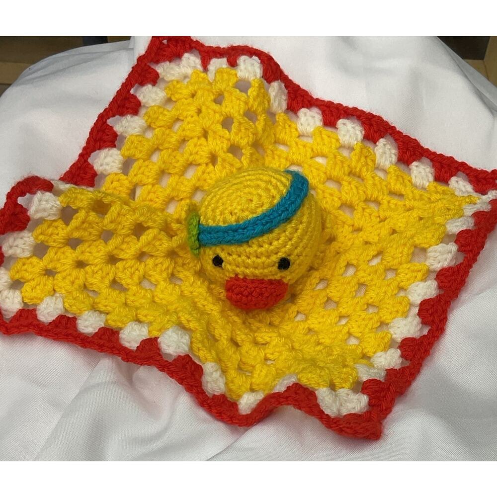 Crochet baby Duck lovey security‎ blanket handmade